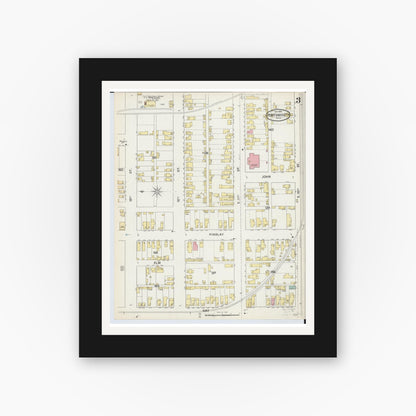 Old map wall art mockup — black gallery frame with white mat — Sanborn Fire Insurance Map from Portsmouth, Scioto County, Ohio (1892), Sheet #0003