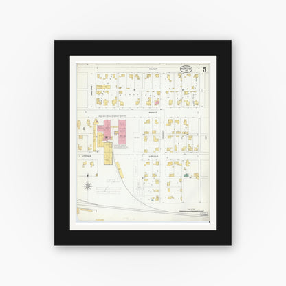 Old map wall art mockup — black gallery frame with white mat — Sanborn Fire Insurance Map from Nappanee, Elkhart County, Indiana (1905), Sheet #0005