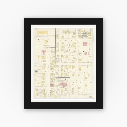 Old map wall art mockup — black gallery frame with white mat — Sanborn Fire Insurance Map from Shoals, Martin County, Indiana (1909), Sheet #0002