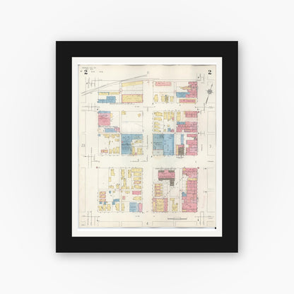 Old map wall art mockup — black gallery frame with white mat — Sanborn Fire Insurance Map from Michigan City, La Porte County, Indiana (1948), Sheet #0002