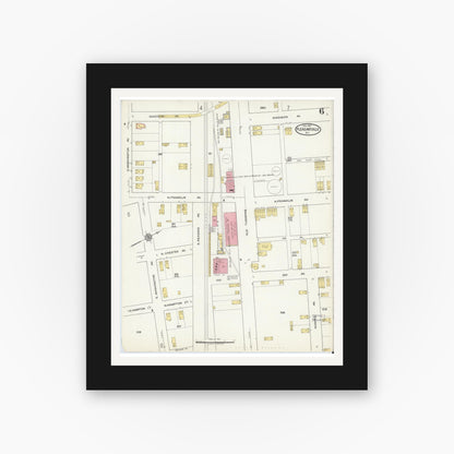 Old map wall art mockup — black gallery frame with white mat — Sanborn Fire Insurance Map from Pleasantville, Atlantic County, New Jersey (1917), Sheet #0006