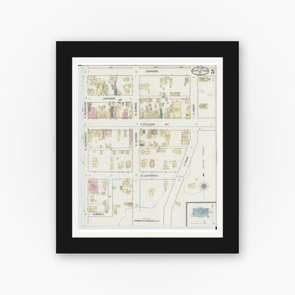 Old map wall art mockup — black gallery frame with white mat — Sanborn Fire Insurance Map from Appleton, Outagamie County, Wisconsin (1886), Sheet #0005