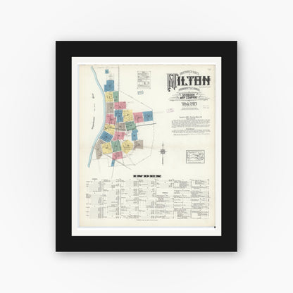 Old map wall art mockup — black gallery frame with white mat — Sanborn Fire Insurance Map from Milton, Northumberland County, Pennsylvania (1913) - Complete Map Set