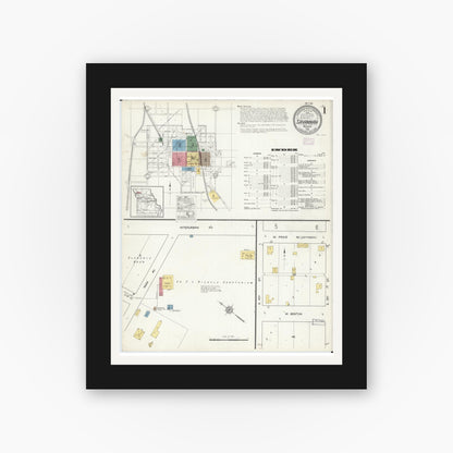 Old map wall art mockup — black gallery frame with white mat — Sanborn Fire Insurance Map from Savannah, Andrew County, Missouri (1916), Sheet #0001