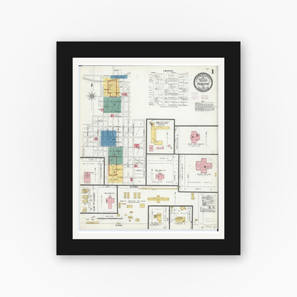 Old map wall art mockup — black gallery frame with white mat — Sanborn Fire Insurance Map from Princeton, Bureau County, Illinois (1906) - Complete Map Set