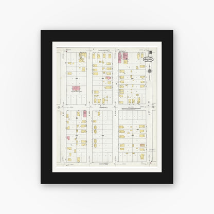Old map wall art mockup — black gallery frame with white mat — Sanborn Fire Insurance Map from Manitowoc, Manitowoc County, Wisconsin (1919), Sheet #0018