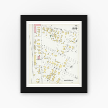 Old map wall art mockup — black gallery frame with white mat — Sanborn Fire Insurance Map from North Adams, Berkshire County, Massachusetts (1901), Sheet #0022