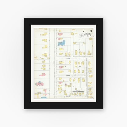 Old map wall art mockup — black gallery frame with white mat — Sanborn Fire Insurance Map from Canandaigua, Ontario County, New York (1904), Sheet #0002