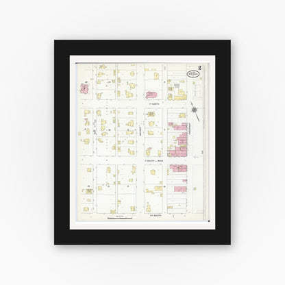 Old map wall art mockup — black gallery frame with white mat — Sanborn Fire Insurance Map from Neoga, Cumberland County, Illinois (1910), Sheet #0002