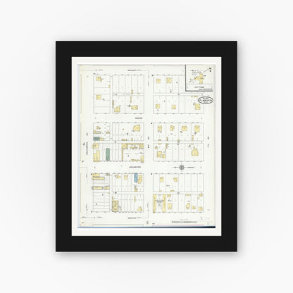 Old map wall art mockup — black gallery frame with white mat — Sanborn Fire Insurance Map from Plainview, Hale County, Texas (1910), Sheet #0007