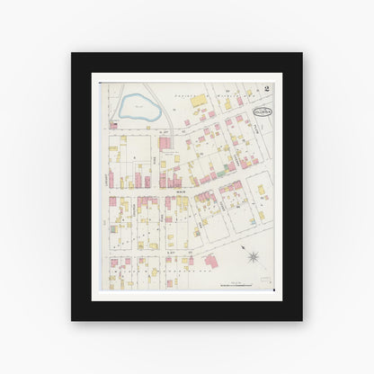 Old map wall art mockup — black gallery frame with white mat — Sanborn Fire Insurance Map from Columbia, Monroe County, Illinois (1894), Sheet #0002