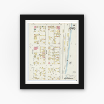 Old map wall art mockup — black gallery frame with white mat — Sanborn Fire Insurance Map from Chippewa Falls, Chippewa County, Wisconsin (1895), Sheet #0018