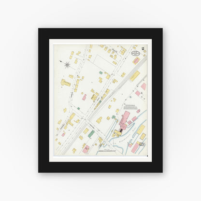 Old map wall art mockup — black gallery frame with white mat — Sanborn Fire Insurance Map from Millville, Worcester County, Massachusetts (1903), Sheet #0002