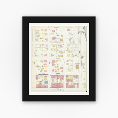 Old map wall art mockup — black gallery frame with white mat — Sanborn Fire Insurance Map from Louisiana, Pike County, Missouri (1902), Sheet #0004