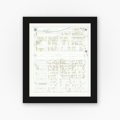 Old map wall art mockup — black gallery frame with white mat — Sanborn Fire Insurance Map from Freeport, Brazoria County, Texas (1943), Sheet #0010