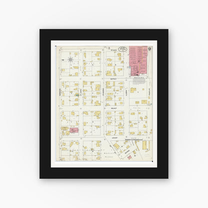 Old map wall art mockup — black gallery frame with white mat — Sanborn Fire Insurance Map from Peru, La Salle County, Illinois (1902), Sheet #0009