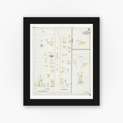 Old map wall art mockup — black gallery frame with white mat — Sanborn Fire Insurance Map from Chardon, Geauga County, Ohio (1893), Sheet #0003