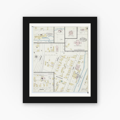 Old map wall art mockup — black gallery frame with white mat — Sanborn Fire Insurance Map from Defiance, Defiance County, Ohio (1888), Sheet #0004