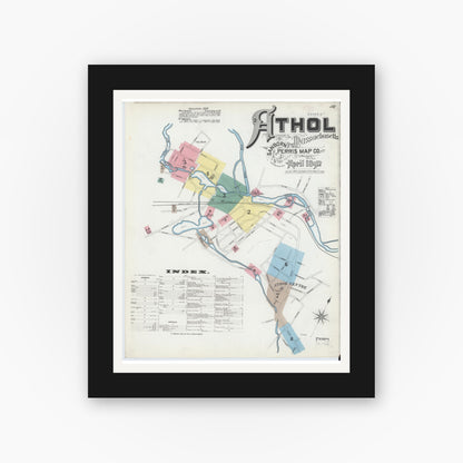 Old map wall art mockup — black gallery frame with white mat — Sanborn Fire Insurance Map from Athol, Worcester County, Massachusetts (1892) - Complete Map Set