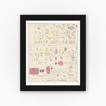 Old map wall art mockup — black gallery frame with white mat — Sanborn Fire Insurance Map from Crystal Falls, Iron County, Michigan (1922), Sheet #0002