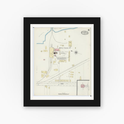 Old map wall art mockup — black gallery frame with white mat — Sanborn Fire Insurance Map from Saint Ignace, Mackinac County, Michigan (1890), Sheet #0006