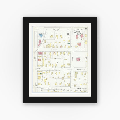 Old map wall art mockup — black gallery frame with white mat — Sanborn Fire Insurance Map from Beaver Dam, Dodge County, Wisconsin (1909), Sheet #0009