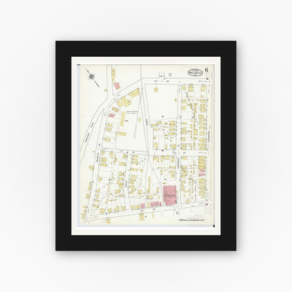 Old map wall art mockup — black gallery frame with white mat — Sanborn Fire Insurance Map from Wellsville, Columbiana County, Ohio (1915), Sheet #0006