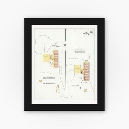 Old map wall art mockup — black gallery frame with white mat — Sanborn Fire Insurance Map from Ferris, Ellis County, Texas (1921), Sheet #0013