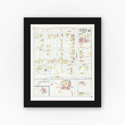 Old map wall art mockup — black gallery frame with white mat — Sanborn Fire Insurance Map from New Philadelphia, Tuscarawas County, Ohio (1901), Sheet #0010