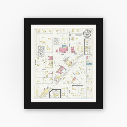 Old map wall art mockup — black gallery frame with white mat — Sanborn Fire Insurance Map from Mclean, McLean County, Illinois (1914), Sheet #0001