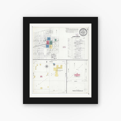 Old map wall art mockup — black gallery frame with white mat — Sanborn Fire Insurance Map from Hinsdale, Du Page And Cook Counties, Illinois (1909) - Complete Map Set