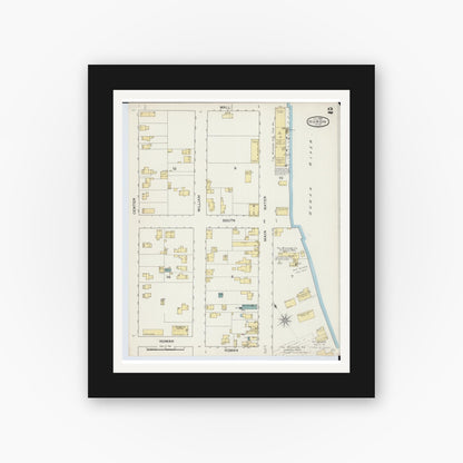 Old map wall art mockup — black gallery frame with white mat — Sanborn Fire Insurance Map from Huron, Erie County, Ohio (1893), Sheet #0002