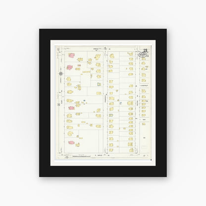 Old map wall art mockup — black gallery frame with white mat — Sanborn Fire Insurance Map from Newark, Wayne County, New York (1912), Sheet #0021