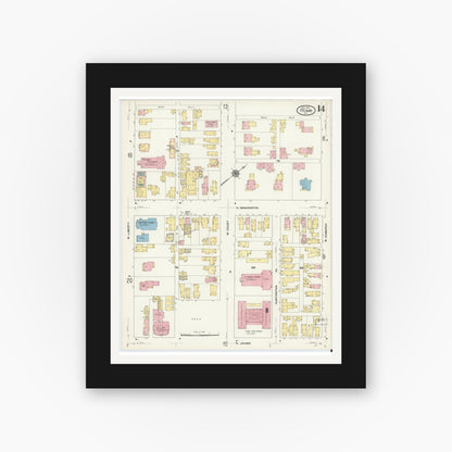 Old map wall art mockup — black gallery frame with white mat — Sanborn Fire Insurance Map from Rome, Oneida County, New York (1909), Sheet #0014