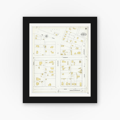 Old map wall art mockup — black gallery frame with white mat — Sanborn Fire Insurance Map from San Angelo, Tom Green County, Texas (1904), Sheet #0009