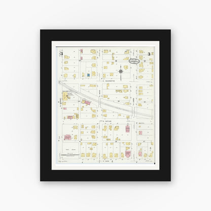 Old map wall art mockup — black gallery frame with white mat — Sanborn Fire Insurance Map from Loudonville, Ashland County, Ohio (1924), Sheet #0003