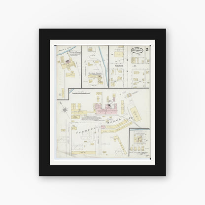 Old map wall art mockup — black gallery frame with white mat — Sanborn Fire Insurance Map from Defiance, Defiance County, Ohio (1888), Sheet #0005