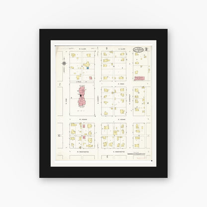 Old map wall art mockup — black gallery frame with white mat — Sanborn Fire Insurance Map from Jefferson, Greene County, Iowa (1915), Sheet #0003