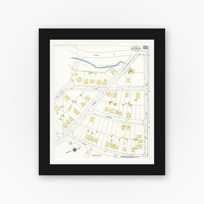 Old map wall art mockup — black gallery frame with white mat — Sanborn Fire Insurance Map from Burlingame, San Mateo County, California (1921), Sheet #0022