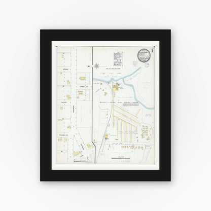 Old map wall art mockup — black gallery frame with white mat — Sanborn Fire Insurance Map from Three Lakes, Oneida County, Wisconsin (1901) - Complete Map Set