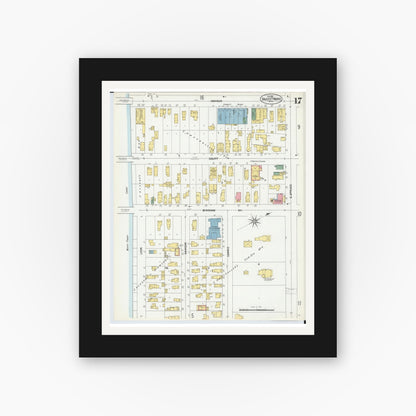 Old map wall art mockup — black gallery frame with white mat — Sanborn Fire Insurance Map from Sault Sainte Marie, Chippewa County, Michigan (1902), Sheet #0017
