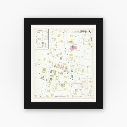 Old map wall art mockup — black gallery frame with white mat — Sanborn Fire Insurance Map from Downers Grove, Dupage County, Illinois (1909), Sheet #0002
