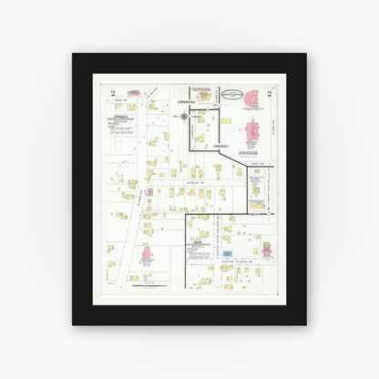 Old map wall art mockup — black gallery frame with white mat — Sanborn Fire Insurance Map from North Hampton, Clark County, Ohio (1928), Sheet #0002