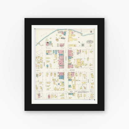 Old map wall art mockup — black gallery frame with white mat — Sanborn Fire Insurance Map from Grand Ledge, Eaton County, Michigan (1907), Sheet #0002