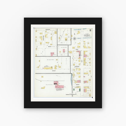 Old map wall art mockup — black gallery frame with white mat — Sanborn Fire Insurance Map from Baltimore, Fairfield County, Ohio (1901), Sheet #0002