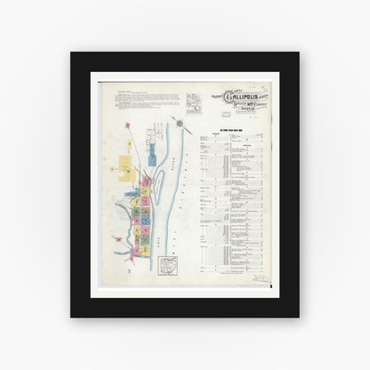 Old map wall art mockup — black gallery frame with white mat — Sanborn Fire Insurance Map from Gallipolis, Gallia County, Ohio (1916) - Complete Map Set