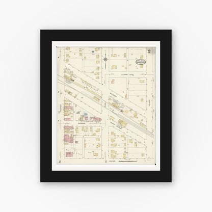 Old map wall art mockup — black gallery frame with white mat — Sanborn Fire Insurance Map from Cambridge, Henry County, Illinois (1913), Sheet #0002