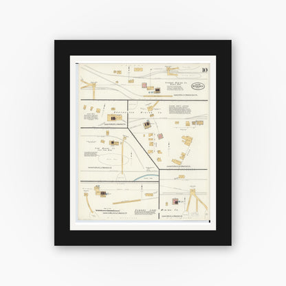 Old map wall art mockup — black gallery frame with white mat — Sanborn Fire Insurance Map from Bessemer, Gogebic County, Michigan (1908), Sheet #0010