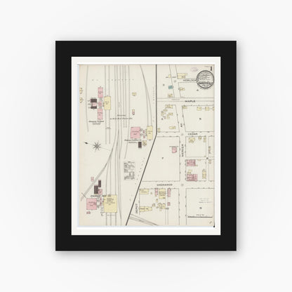 Old map wall art mockup — black gallery frame with white mat — Sanborn Fire Insurance Map from Sharpsville, Mercer County, Pennsylvania (1886), Sheet #0001