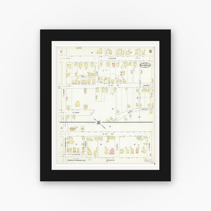 Old map wall art mockup — black gallery frame with white mat — Sanborn Fire Insurance Map from Philipsburg, Centre County, Pennsylvania (1910), Sheet #0008